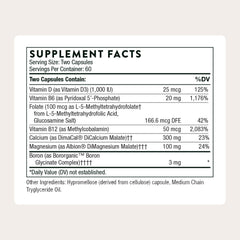 THORNE Advanced Bone Support label close-up highlighting calcium and vitamin D