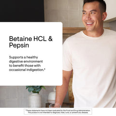 THORNE capsules on clear surface emphasize lactose-free pepsin option