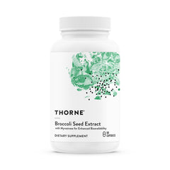 Thorne broccoli seed extract bottle-front showing capsules for daily antioxidant support and liver health.