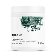 Thorne Daily Greens Plus bottle with refreshing mint flavor for daily nutrition.