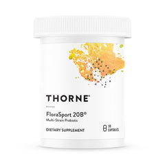 THORNE FloraSport 20B bottle front promotes daily probiotic support for digestion