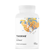 Thorne GI Relief bottle label showcases trusted digestion support for gut comfort.
