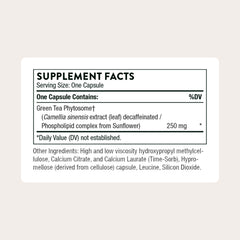 THORNE Green Tea Phytosome label with transparent ingredient details and testing.