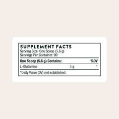 THORNE L-Glutamine powder scoop closeup highlights easy dosing for recovery.