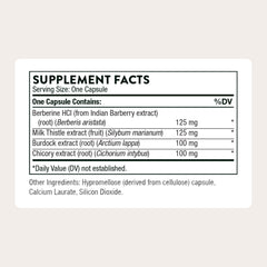 THORNE Liver Cleanse bottle back-label with ingredients and certifications.