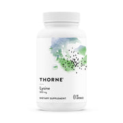 Thorne Lysine bottle on white background highlighting daily immune and skin support