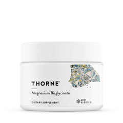 Thorne Magnesium Bisglycinate powder tub on display for daily wellness.