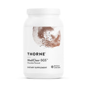 Thorne MediClear-SGS chocolate drink powder tub with creamy texture for daily nutrition.