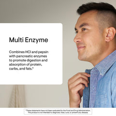 Thorne Multi Enzyme capsules closeup highlights dairy-free formula