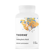 THORNE Undecylenic Acid bottle highlights gluten-free formula for daily gut balance