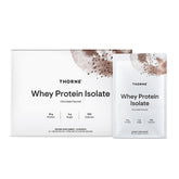 THORNE Whey Protein Isolate chocolate powder for post-workout nutrition.