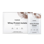THORNE Whey Protein Isolate chocolate powder for post-workout nutrition.