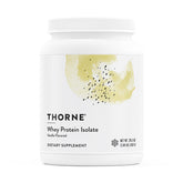 THORNE Whey Protein Isolate vanilla front packaging shows premium protein source for muscle support