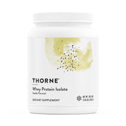 THORNE Whey Protein Isolate vanilla front packaging shows premium protein source for muscle support