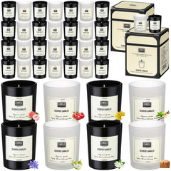 Threlaco 72-pack scented candles in black and white jars for home fragrance with long-lasting burn.