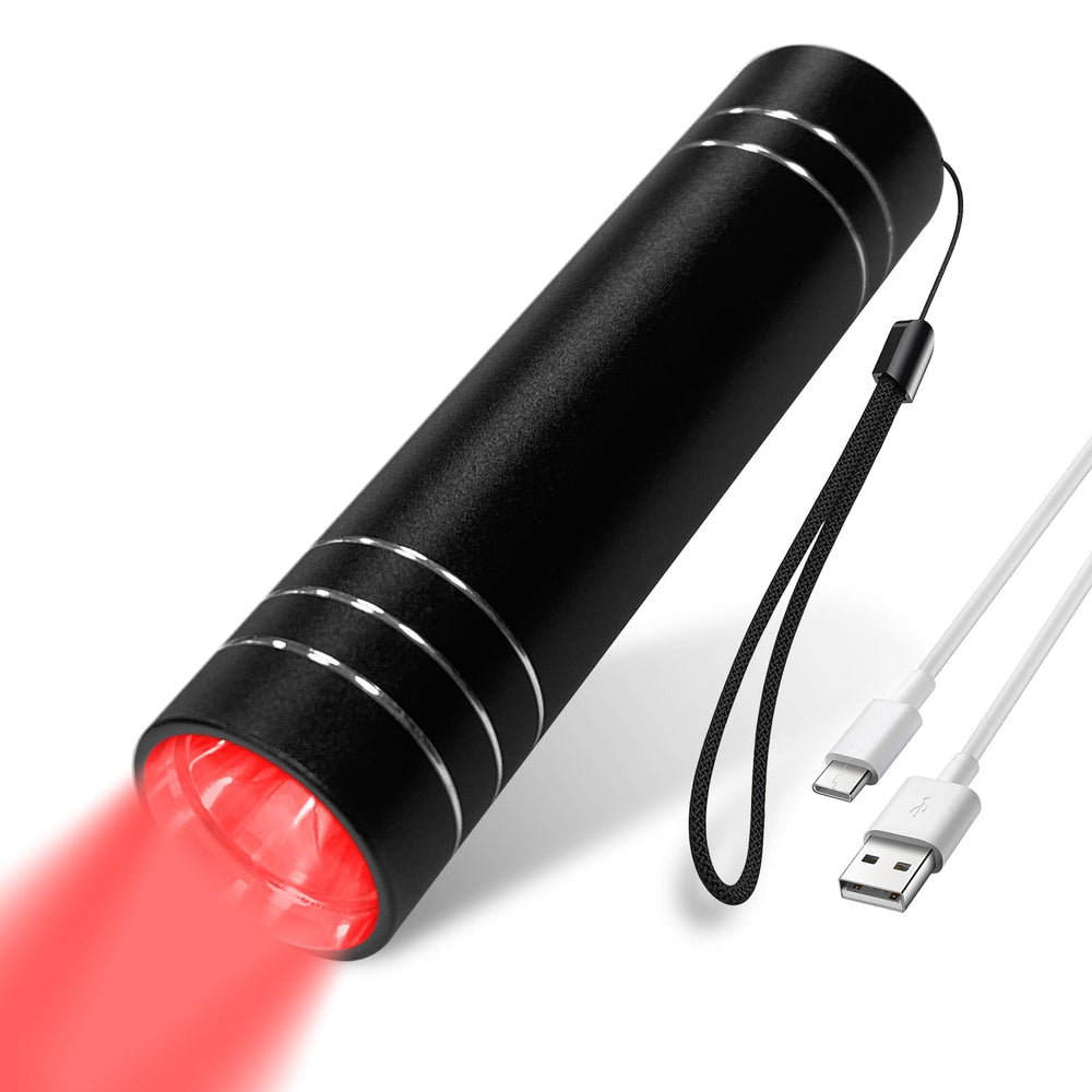 Threnthos red light therapy wand emitting dual wavelengths for targeted muscle support.