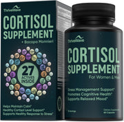ThriveWave Cortisol Support bottle front for daily calm and focus.