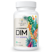 ThrivyThystle liposomal DIM bottle close-up highlighting enhanced nutrient delivery.
