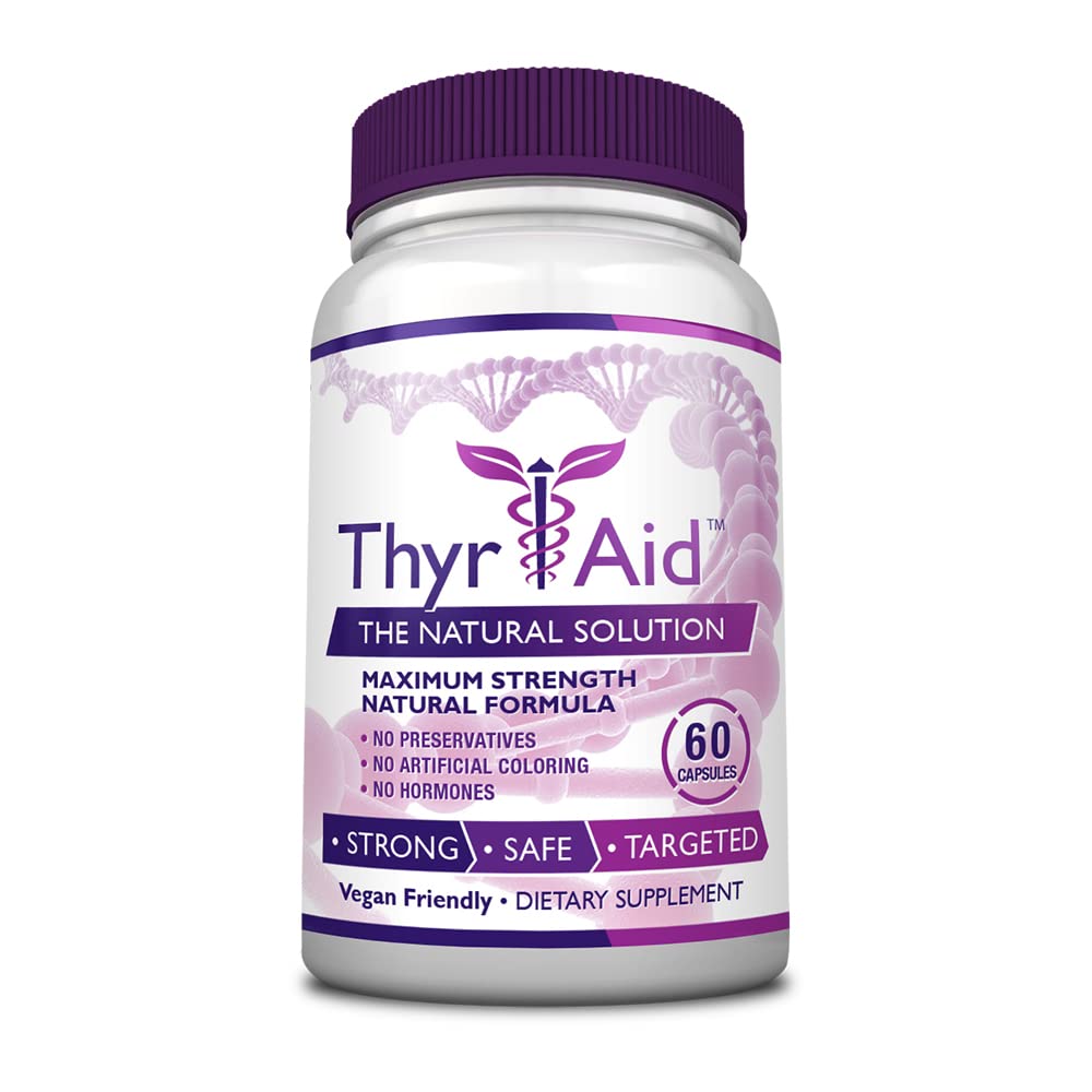 ThryAid thyroid support bottle featuring vegan capsules for daily wellness.
