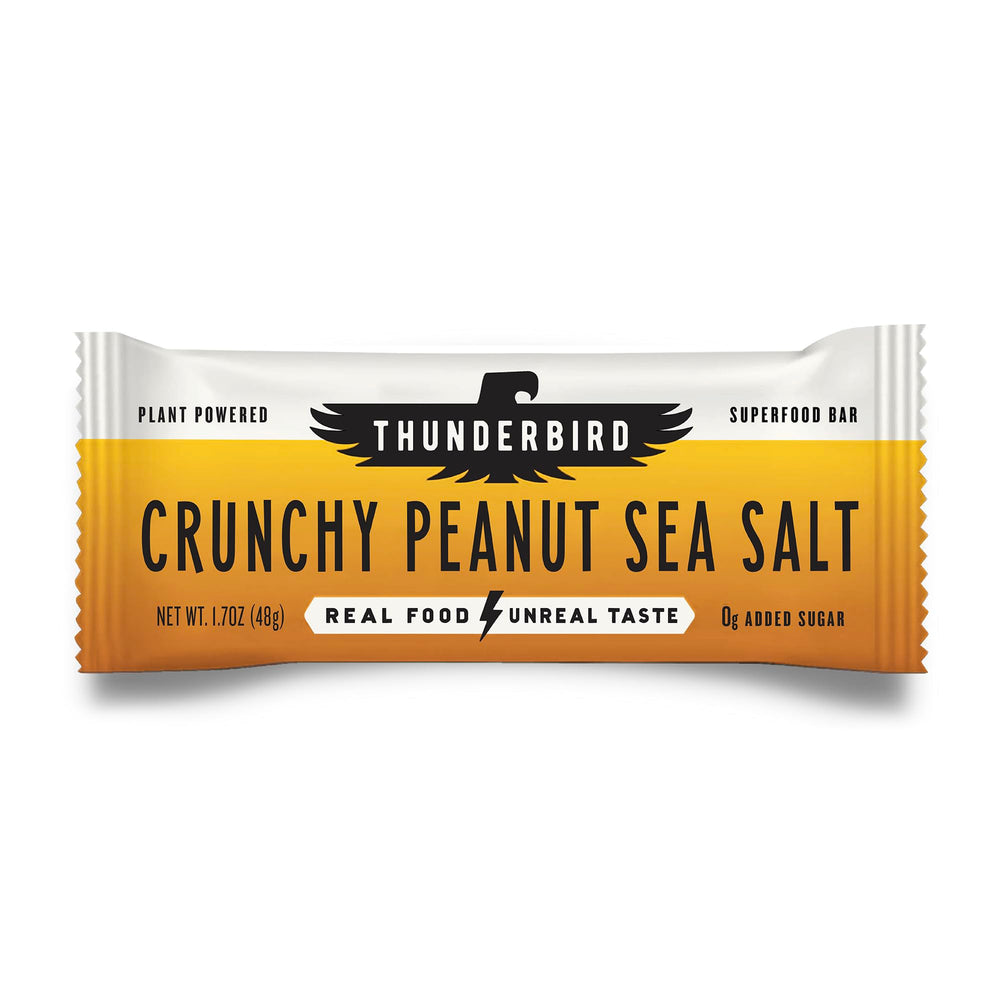 Thunderbird Bars Crunchy Peanut Butter pack showing real ingredients for sustained energy.