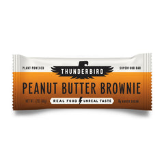 Thunderbird Real Food Bars peanut butter brownie packshot, gluten-free protein snack.