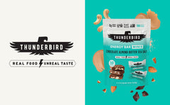 Thunderbird Chocolate Almond Butter Sea Salt mini energy bar closeup highlighting real ingredients for clean energy.