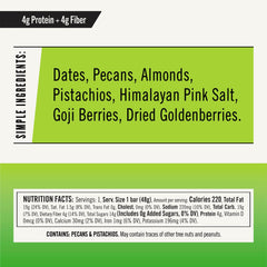 Close-up of Thunderbird Energetica pecan-goji-pistachio bar with visible nuts