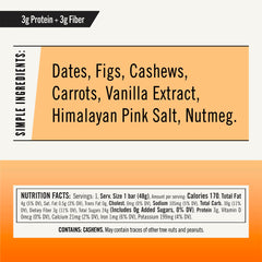 Thunderbird Real Food Bars close-up of cashew fig carrot ingredients.