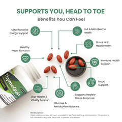 Organic certification seal on ThymoQuin product emphasizing sustainable sourcing.