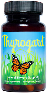 Thyrogard bottle front view highlighting the natural, non-GMO formula