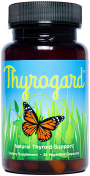 Thyrogard bottle front view highlighting the natural, non-GMO formula