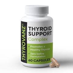 THYROVANZ thyroid support bottle promoting energy with iodine-free formula.
