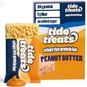 TideTreats Crispy Rice Protein Bar packaging emphasizes grab-and-go convenience for busy days.