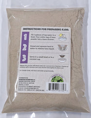 Tikaram kava powder with scoop and bowl for ceremonial preparation.