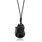 TIKCAUZ Fox Necklace with Obsidian pendant showcases natural stone and artisanal craftsmanship.
