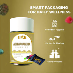 TIKDI Ashwagandha Gummy berry flavor close-up highlighting vegan formulation