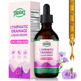 TIKOLUES Lymphatic Drainage Drops bottle shows organic herbal formula for lymphatic support.