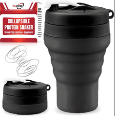 Tilcore collapsible shaker folded for travel and portability.