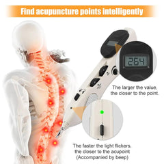 Tirisia meridian pen detects acupoints, guiding targeted application.