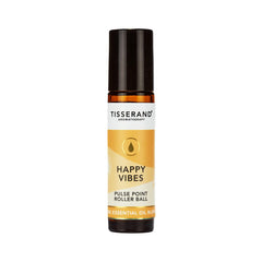 Tisserand Happy Vibes roller ball bottle shown for on-the-go aromatherapy