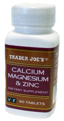 Trader Joe's calcium magnesium zinc bottle for daily mineral support.