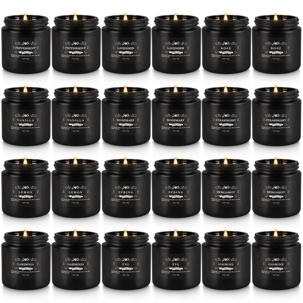 TLNFHRPI 24pc black scented candles packaging view, ideal for gifting and creating atmosphere.
