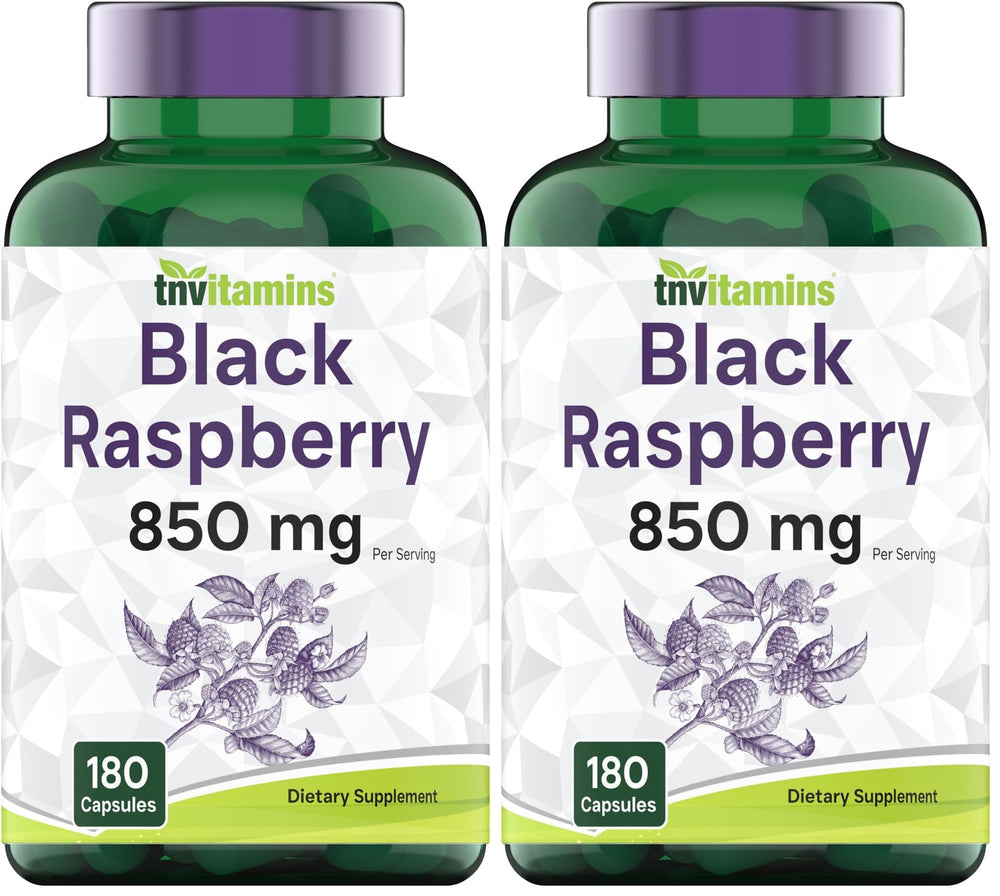 tnvitamins Black Raspberry Capsules bottle, highlighting convenient antioxidant-rich daily option.