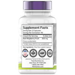 tnvitamins Black Raspberry Capsules pour displaying easy-to-take serving for daily wellness.