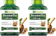 tnvitamins Boswellia Serrata capsule bottle closeup showing 1200 mg per capsule for joint support