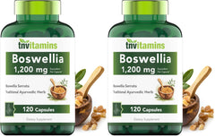 tnvitamins Boswellia Serrata capsule bottle closeup showing 1200 mg per capsule for joint support