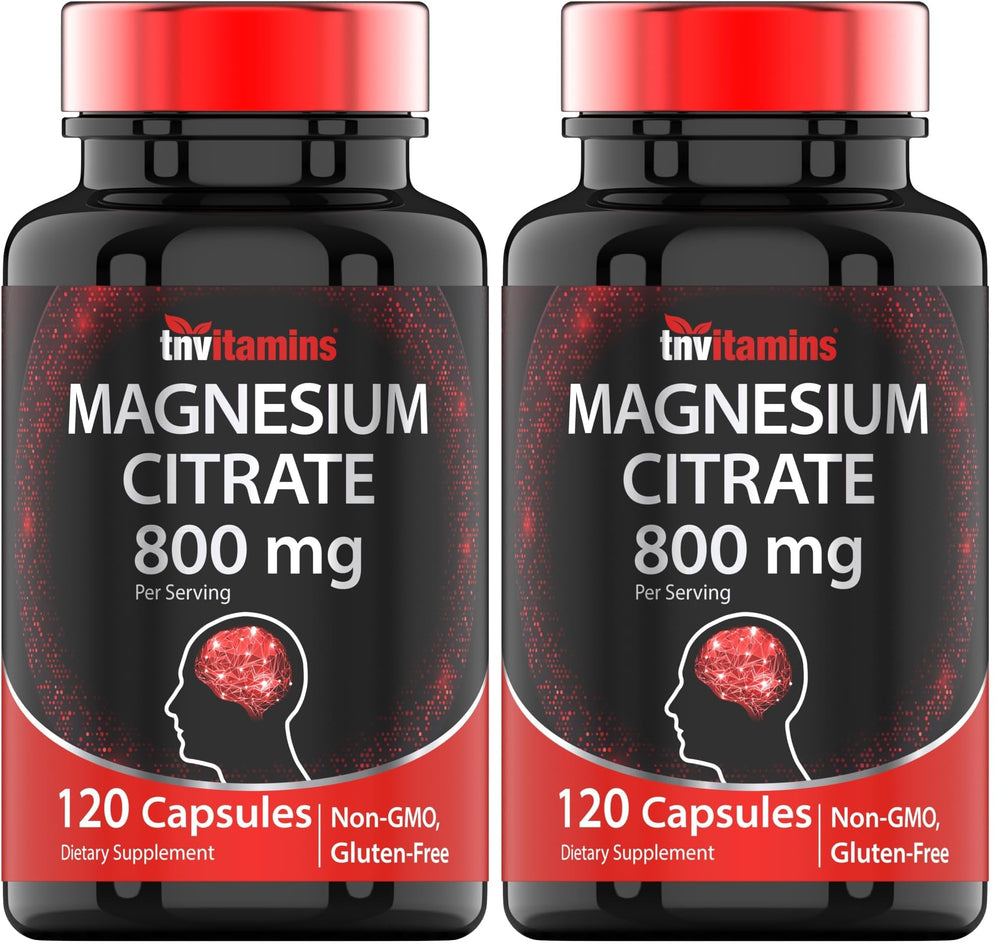 TNVitamins Magnesium Citrate 800 mg bottle front with non-GMO formula for daily use