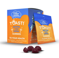 Toast! Before You Drink cherry-pack gummies for convenient pre-drinking support.