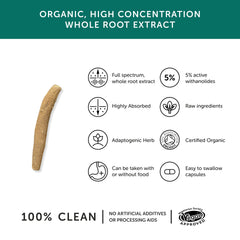 Together Ashwagandha root extract label closeup emphasizes full-spectrum, high concentration.