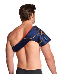 Tommie Copper infrared shoulder wrap with red LEDs for targeted relief.